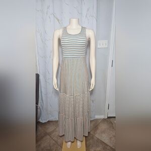 Striped Sleeveless Maxi Dress in Blue and Cream
